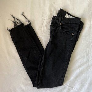 Rag and Bone Raw Hem Ankle Skinny Jeans Black NWT